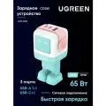 Сетевое зарядное устройство UGREEN CD361 Nexode ROBOT GaN 65W USB-A+2*USB-C розово-синий