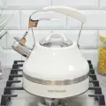 Чайник со свистком 3л, нержавеющая сталь, матовый, с бежевой ручкой