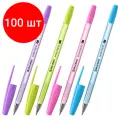 Комплект 100 шт, Ручка шариковая BRAUBERG M-500 PASTEL, синяя, корпус ассорти, узел 0.7 мм, линия письма 0.35 мм, 143450