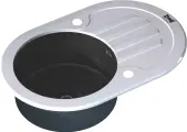 Мойка кухонная Zorg Glass GL-7851-OV-WHITE-GRAFIT металлическая, 78x51, с крылом, овальная, черная, белая