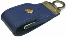 Подарочная флешка кожаная на кнопке синяя, оригинальный сувенирный USB-накопитель 32GB