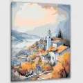 Картина по номерам 40x50 см, акварельная картина, деревня, колониальный стиль, архитектурный стиль, холмы