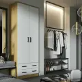 Шкаф для одежды Нонтон Дуэт, 80x48x220 см, 2 ящика и штанга, дуб вотан / белый