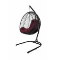 Подвесное кресло капля складная, с ротангом чёрное, бордовая подушка