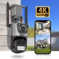 Уличная Wi-Fi камера видеонаблюдения 8 Мп Full HD 4K Камера двойная 8мп два объектива, черная, с уведомлением на телефон