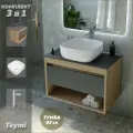 Тумба подвесная с раковиной для ванной 65 см Teymi Ritta корпус дуб фасад графит раковина Solli 41 смеситель хром F04010