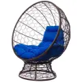 Кресло M-group кокос на подставке с ротангом коричневое, синяя подушка