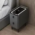 Тумба прикроватная с зарядкой Qi, подсветкой и USB/Type-C портами, 2 ящика, эко-кожа, МДФ, LEVELMORE, 30x40x45 см