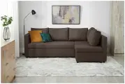Угловой диван кровать раскладной Мансберг кофейный рогожка с ящиком для белья для дома и дачи Фабрика Диван 365