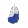 Подвесное кресло овал ротанг серое (без стойки), синяя подушка