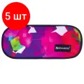 Комплект 5 шт, Пенал-косметичка BRAUBERG овальный, полиэстер, Geometry, 22х9х5 см, 229272