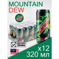 Mountain Dew, 0.32 л, 12 шт, slim-банка (газированный напиток Маунтин Дью классический, лимон и лайм, MNT DEW, Малайзия)