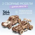 DROVO деревянный конструктор Автомобиль с мотором 2 шт, сборная модель, 364 элемента