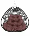 Подвесное кресло для двоих люкс, с ротангом, чёрный, бордовая подушка (без стойки)