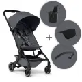 Коляска Joolz Aer+ Stone Grey c бампером, подножкой и подстаканником, серая, легкая и компактная прогулочная коляска для путешествий