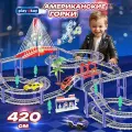 Автотрек с машинками Play Okay Американские горки трек гоночный многоуровневый с дорожними знаками мостами, светом и звуком, заправкой, игровой набор и игрушка для мальчиков и девочек - 86 деталей