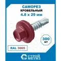Саморезы Стройметиз кровельные 4.8х28, сталь, RAL 3005, 300 шт.