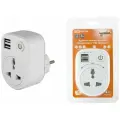 Адаптер универсальный поворотный с/з 250В 16А + 2USB 2.1A белый TDM