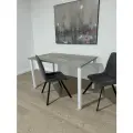 Дизайнерский стол обеденный/ цвет Бетон Светлый, 130*80 см. Ножки белые.