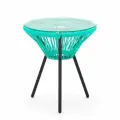 Кофейный стол KORNERA Акапулько, каркас черный, искусственный ротанг аквамарин
