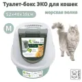 M-PETS Туалет-бокс ЭКО для кошек и котят M морская волна 52x40х38см