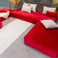 Угловой диван модульный бескаркасный MIELLA Amore красный, без спинки