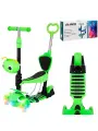 Самокат детский трехколесный с родительской ручкой управления и сиденьем, передние колеса: PU со светом, зеленый