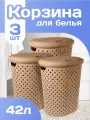Корзина Plast Team Rattan для белья в ванную с крышкой плетеная пластик 42 л 3 шт, (шоколадный мокко) 4087