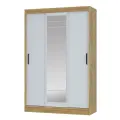 Шкаф-купе для одежды с зеркалом БТС Мебель Тео ШКК-02 131х50х200 см, крафт/белый