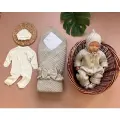 Конверт для новорожденного вязаный 0-6 месяцев комплект на выписку в роддом на прогулку весна лето крем