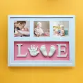 Набор для слепков ручек и ножек малышей с белой рамкой (композиция LOVE розовый фон) Арт-Слепок, с многоразовым материалом. Подарок новорожденному