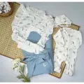 Конверт для новорождённого из муслина на выписку лето голубой перо