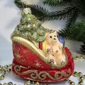 Irena-Co елочная игрушка, стекло Сани красные винтаж (10х10,5х5,5см)