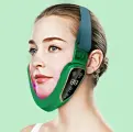Вибромассажер для улучшения овала лица с вибрацией и светотерапией. Массажер от второго подбородка и отеков с 12 уровнями микровибрации темно зеленый
