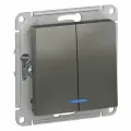 Systeme Electric AtlasDesign Сталь Выключатель 2-клавишный с подсветкой, сх.5а, 10АХ, механизм, ATN000953