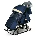 Санки-коляска Galaxy Glory лён темно-синий, выдвижная колесная база