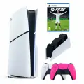 Игровая приставка Sony PlayStation 5 Slim, с дисководом, 1 ТБ, зарядная станция, 2й геймпад розовый, игра Fifa 25