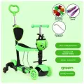 Детский самокат Пять в одном, максимальная нагрузка 25кг, светящиеся колеса, зеленый