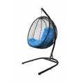 Подвесное кресло капля складная, с ротангом чёрное, голубая подушка