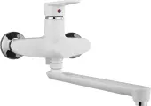 Смеситель с длинным изливом для ванны РМС PL6 PL6-006E поворотный, белый, матовый, смеситель для ванны с душем, рычажный