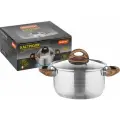 Кастрюля, FORESTA, объём: 2,5 л из нержавеющей стали с крышкой с ручками под дерево soft-touch