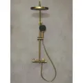 Душевая система с тропическим душем и смесителем с термостатом, матовое золото