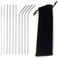 Трубочки металлические для коктейлей Black drop многоразовые, с ёршиком и чехлом, цвет Серебристый, 8 шт