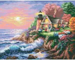 Набор для вышивания крестом Белоснежка Шумный берег / Набор для вышивания 28х36 см / Дом / Маяк / Море