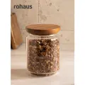 Банка для хранения еды и сыпучих продуктов из жаропрочного стекла Rohaus с деревянной крышкой - 1400 мл