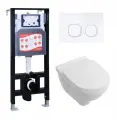 Комплект 3 в 1 инсталляция ESBANO FRAM + Унитаз подвесной Villeroy & Boch O Novo Directflush + кнопка белая