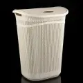 Корзина для белья «М2613» с крышкой, 55л, пластик, белый ротанг, 59x45x30см
