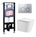 Комплект 3 в 1 инсталляция ESBANO FRAM + Подвесной унитаз WeltWasser Salzbach 043 GL-WT + кнопка хром матовая