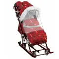 Санки-коляска Ника детям 7-8S НД7-8SK/3 спортивный красный, перекидная ручка, варежки, сумка, ветровик