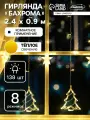 Гирлянда Бахрома 2.4x0.9 м с насадками Ёлки, IP20, прозрачная нить, 138 LED, свечение тёплое белое, 8 режимов, 220 В
